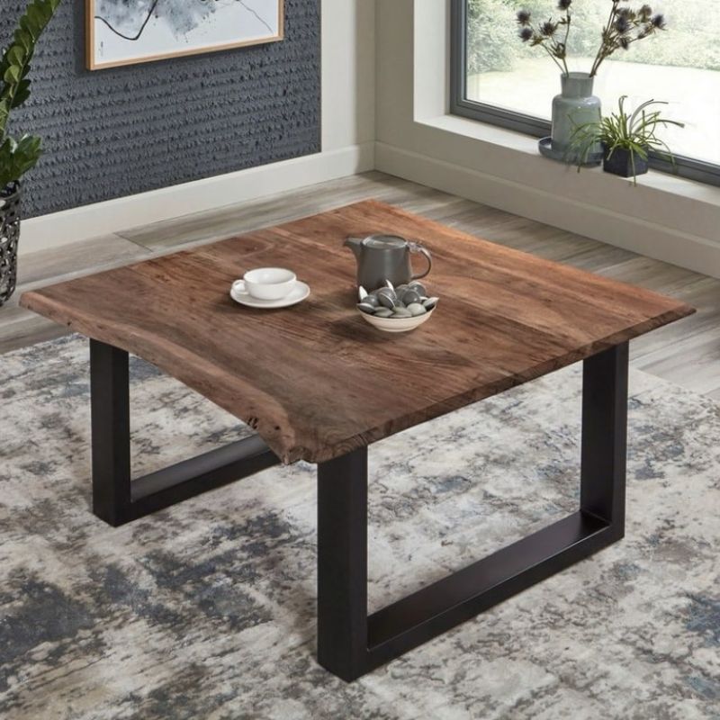 Couchtisch Baumkante Massivholz AkazieNeue mit Metal Füße