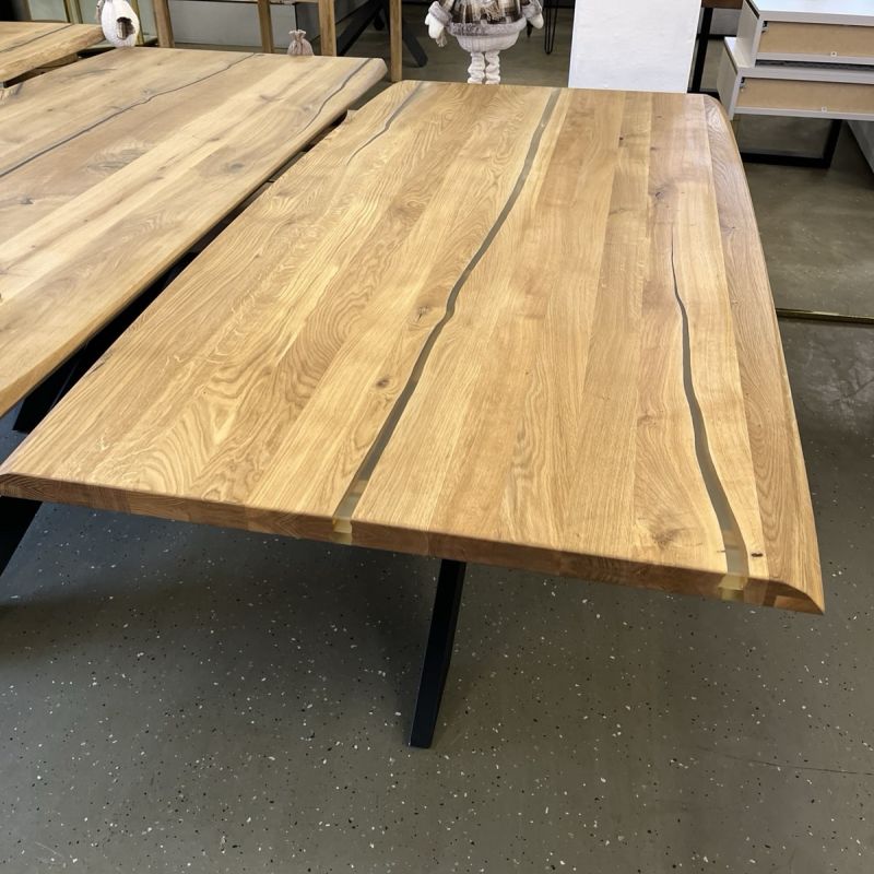Esstisch Tisch + Massivholz Eiche 200x100x75 Epoxidharz mit Stern / Doppel X und U Gestell