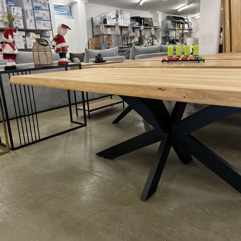 Esstisch aus Eiche Massiv mit Baumkante 240x100x75 cm 60 mm Stark gedoppelt