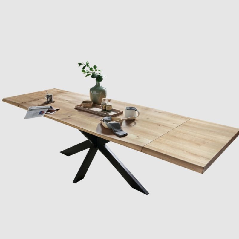 Eichentisch mit Ansteckplatte 200x100x75 bis 300 cm verlegner, Wildeiche massiv geölt,