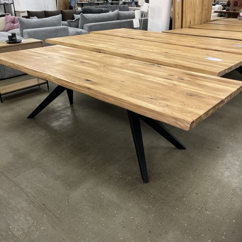 Esstisch aus Eiche Massiv mit Baumkante 260x100x75 cm 60 mm Stark gedoppelt